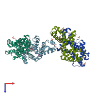 PDB entry 1rpw coloured by chain, top view.