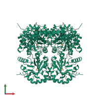 Homo hexameric assembly 1 of PDB entry 1rpx coloured by chemically distinct molecules, front view.