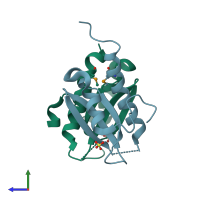 PDB entry 1rpy coloured by chain, side view.
