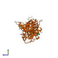 PDB entry 1rpz coloured by chain, side view.