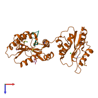 PDB entry 1rpz coloured by chain, top view.