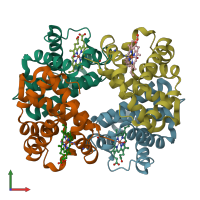 PDB entry 1rqa coloured by chain, front view.