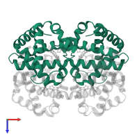 Hemoglobin subunit alpha in PDB entry 1rqa, assembly 1, top view.