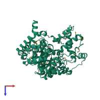 PDB entry 1rqb coloured by chain, top view.