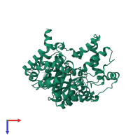 PDB entry 1rqe coloured by chain, top view.