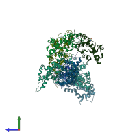 PDB entry 1rqf coloured by chain, side view.