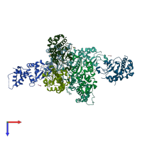 PDB entry 1rqf coloured by chain, top view.