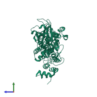 PDB entry 1rqg coloured by chain, side view.