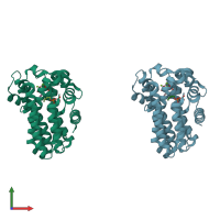 PDB entry 1rqj coloured by chain, front view.