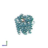 PDB entry 1rqj coloured by chain, side view.