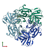 PDB entry 1rqp coloured by chain, front view.