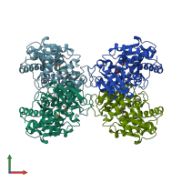 PDB entry 1rqx coloured by chain, front view.