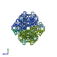 PDB entry 1rqx coloured by chain, side view.