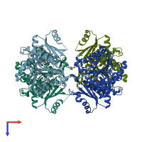 PDB entry 1rqx coloured by chain, top view.