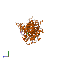 PDB entry 1rrc coloured by chain, side view.