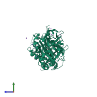 PDB entry 1rrk coloured by chain, side view.