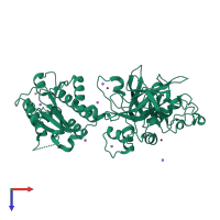 PDB entry 1rrk coloured by chain, top view.