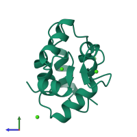 PDB entry 1rro coloured by chain, side view.