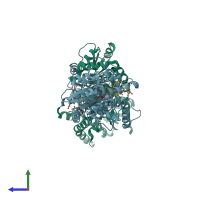 PDB entry 1rrv coloured by chain, side view.