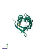 PDB entry 1rry coloured by chain, side view.
