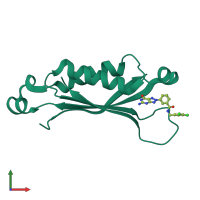 PDB entry 1rs4 coloured by chain, front view.