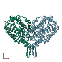 PDB entry 1rsr coloured by chain, front view.