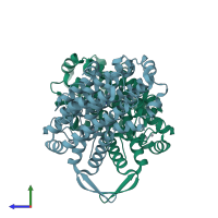 PDB entry 1rsr coloured by chain, side view.