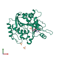 PDB entry 1rsz coloured by chain, front view.