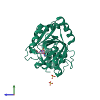 PDB entry 1rt9 coloured by chain, side view.