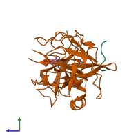 PDB entry 1rtf coloured by chain, side view.