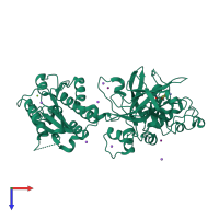 PDB entry 1rtk coloured by chain, top view.