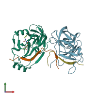 PDB entry 1rtl coloured by chain, front view.