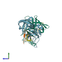 PDB entry 1rtl coloured by chain, side view.