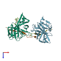 PDB entry 1rtl coloured by chain, top view.