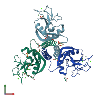 PDB entry 1rtm coloured by chain, front view.