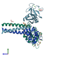 PDB entry 1rtm coloured by chain, side view.