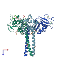 PDB entry 1rtm coloured by chain, top view.