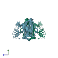 PDB entry 1rtn coloured by chain, ensemble of 20 models, side view.
