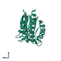 PDB entry 1rtt coloured by chain, side view.