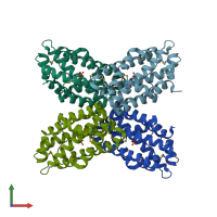 PDB entry 1rtw coloured by chain, front view.