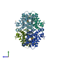 PDB entry 1rtw coloured by chain, side view.