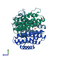 PDB entry 1rty coloured by chain, side view.