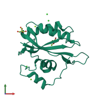 PDB entry 1rtz coloured by chain, front view.