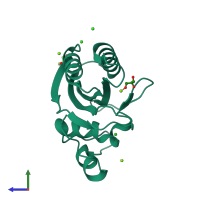 PDB entry 1rtz coloured by chain, side view.