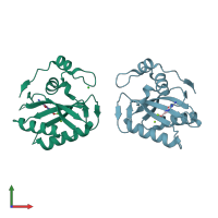 PDB entry 1ru1 coloured by chain, front view.