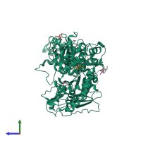 PDB entry 1ru3 coloured by chain, side view.