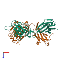 PDB entry 1ruq coloured by chain, top view.