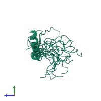 PDB entry 1ruu coloured by chain, ensemble of 20 models, side view.