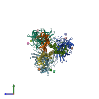 PDB entry 1ruy coloured by chain, side view.