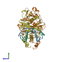 PDB entry 1rv5 coloured by chain, side view.